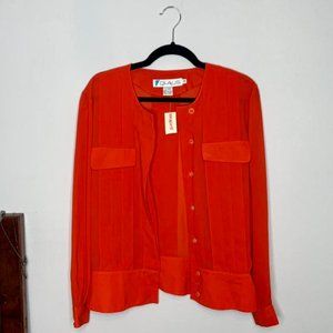 Sz 16, *NWT* Vintage 70s/80s, Chaus, sheer blood orange buttoned blouse